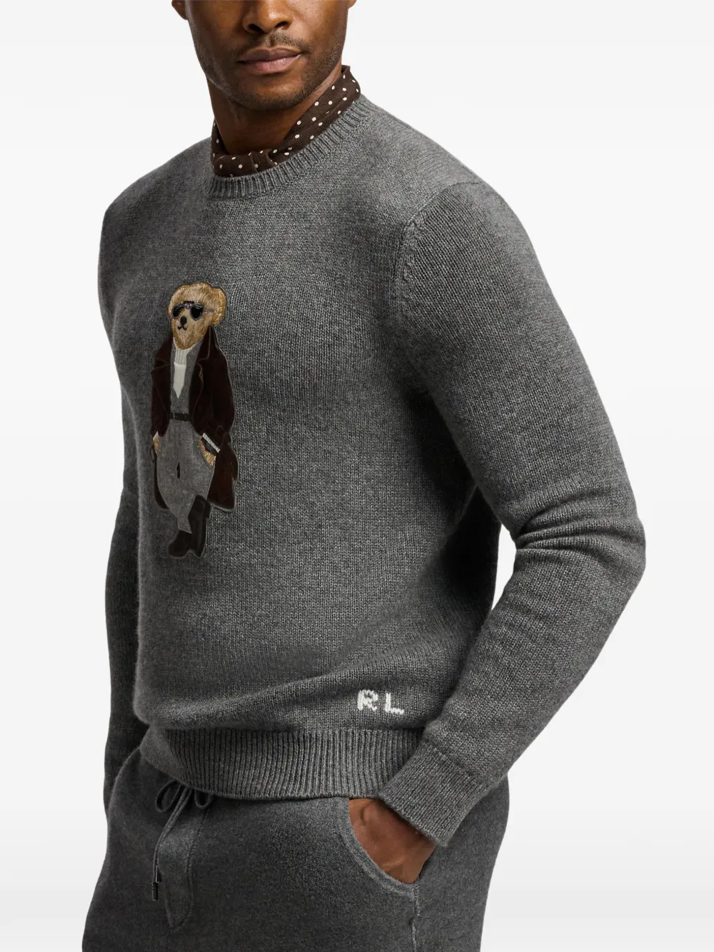 Ralph Lauren Purple Label Kasjmier trui met polobeer Grijs