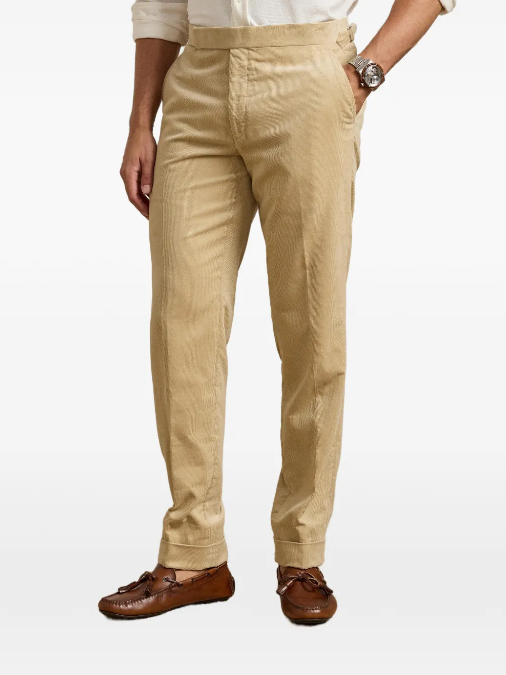 Ralph Lauren Purple Label Ribfluwelen broek met paspelzak Beige
