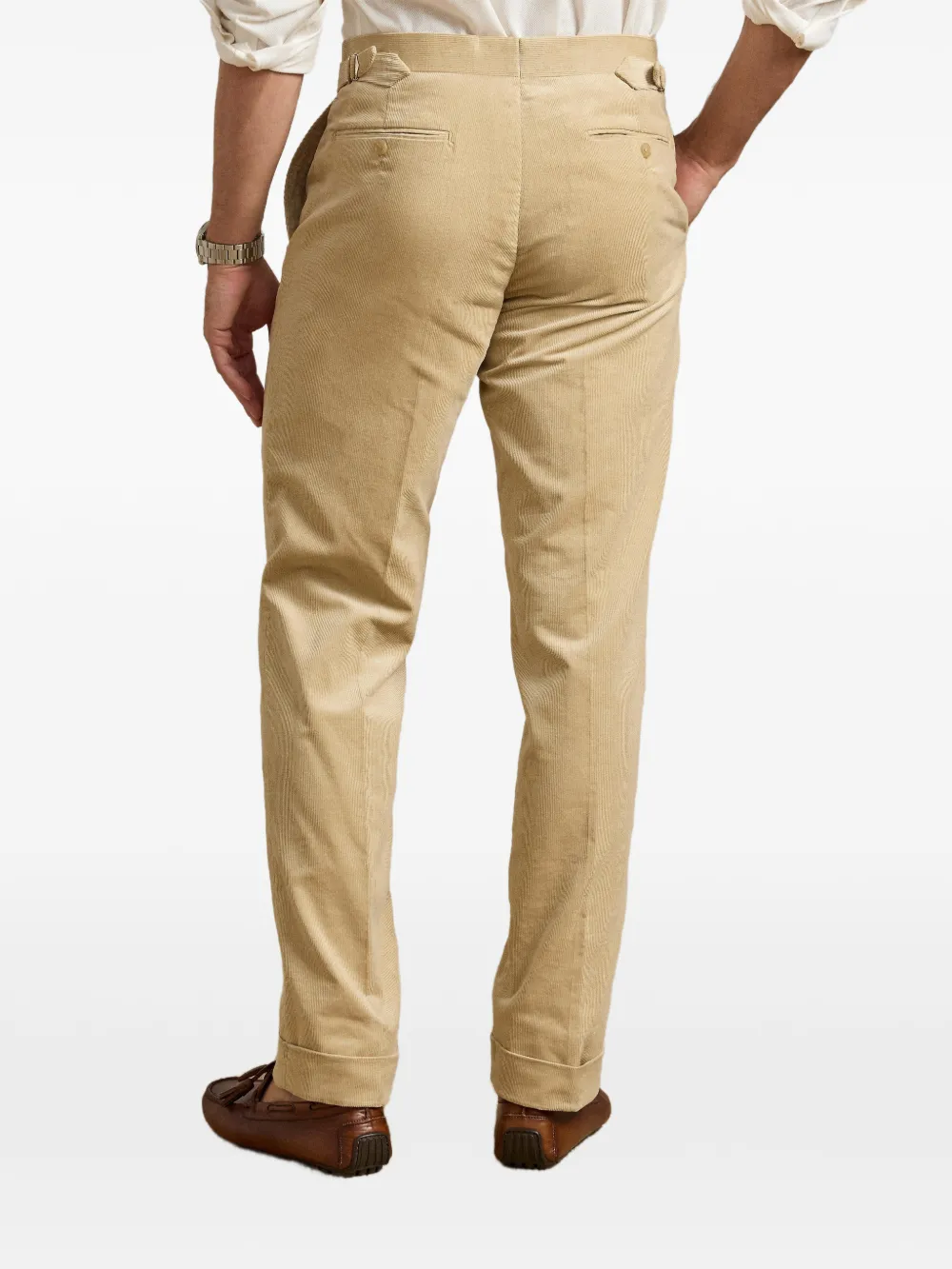 Ralph Lauren Purple Label Ribfluwelen broek met paspelzak Beige