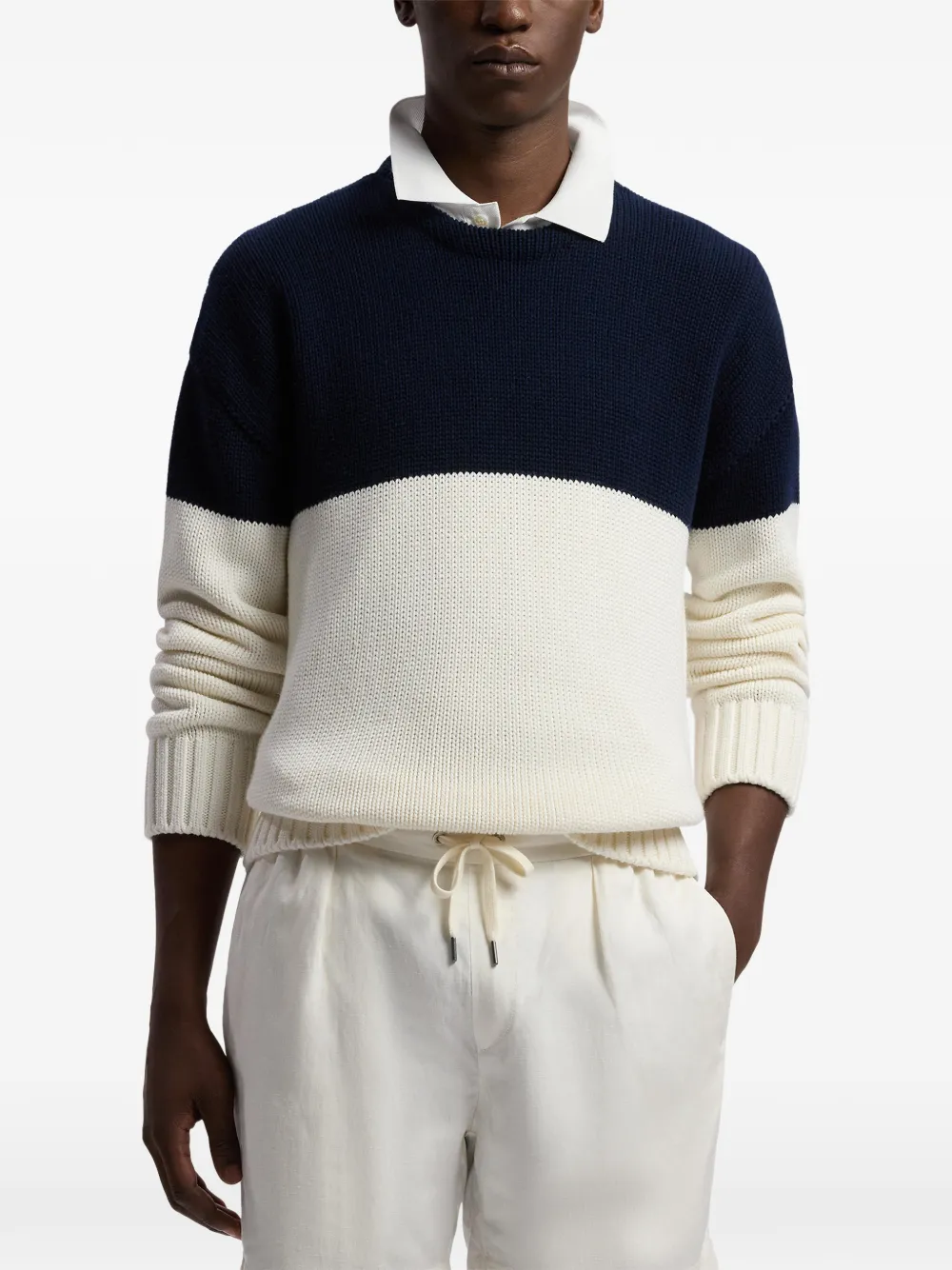 Ralph Lauren Purple Label Trui met colourblocking en ronde hals Wit