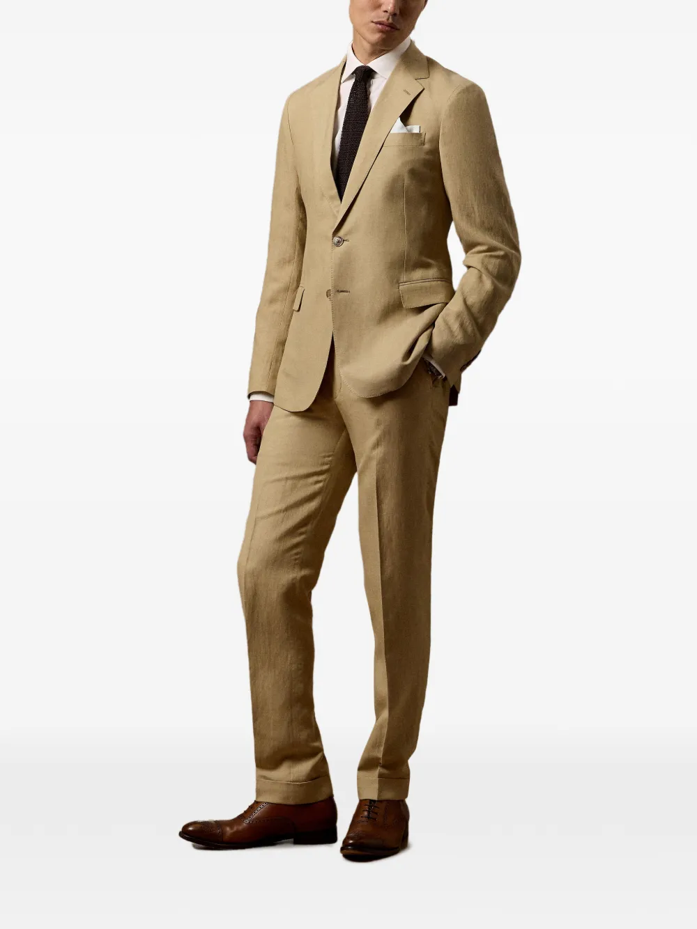 Ralph Lauren Purple Label Gregory broek met verstelbare zijkant Beige