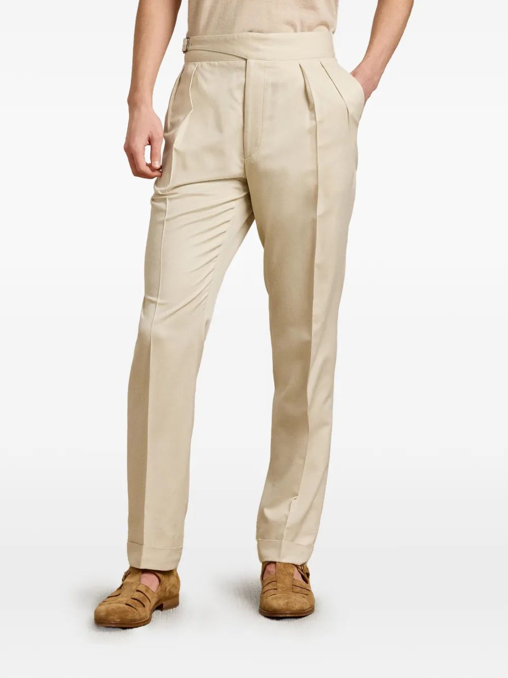 Ralph Lauren Purple Label Byron plooibroek met gesp Beige
