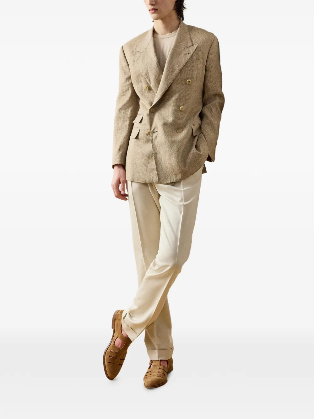 Ralph Lauren Purple Label Byron plooibroek met gesp Beige