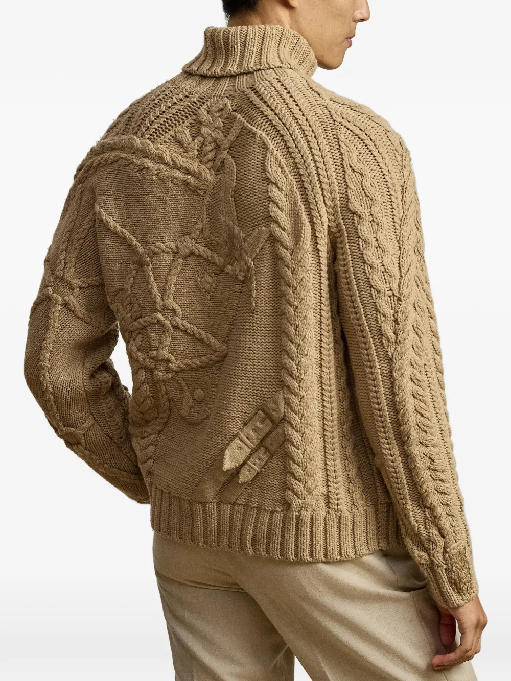 Ralph Lauren Purple Label Kabelgebreide trui met ruiterpatroon Beige