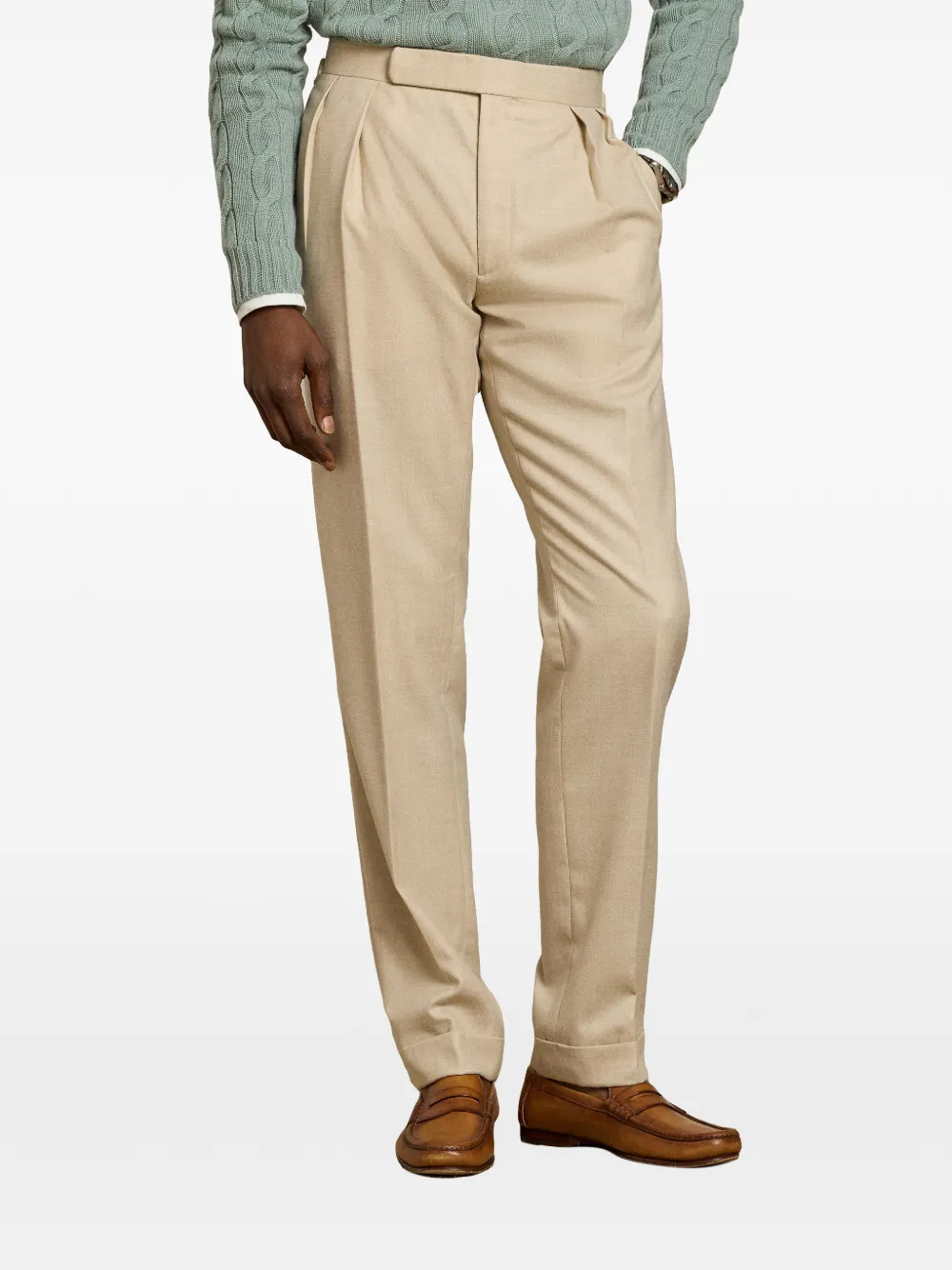 Ralph Lauren Purple Label Pantalon met geplooide voorkant Beige