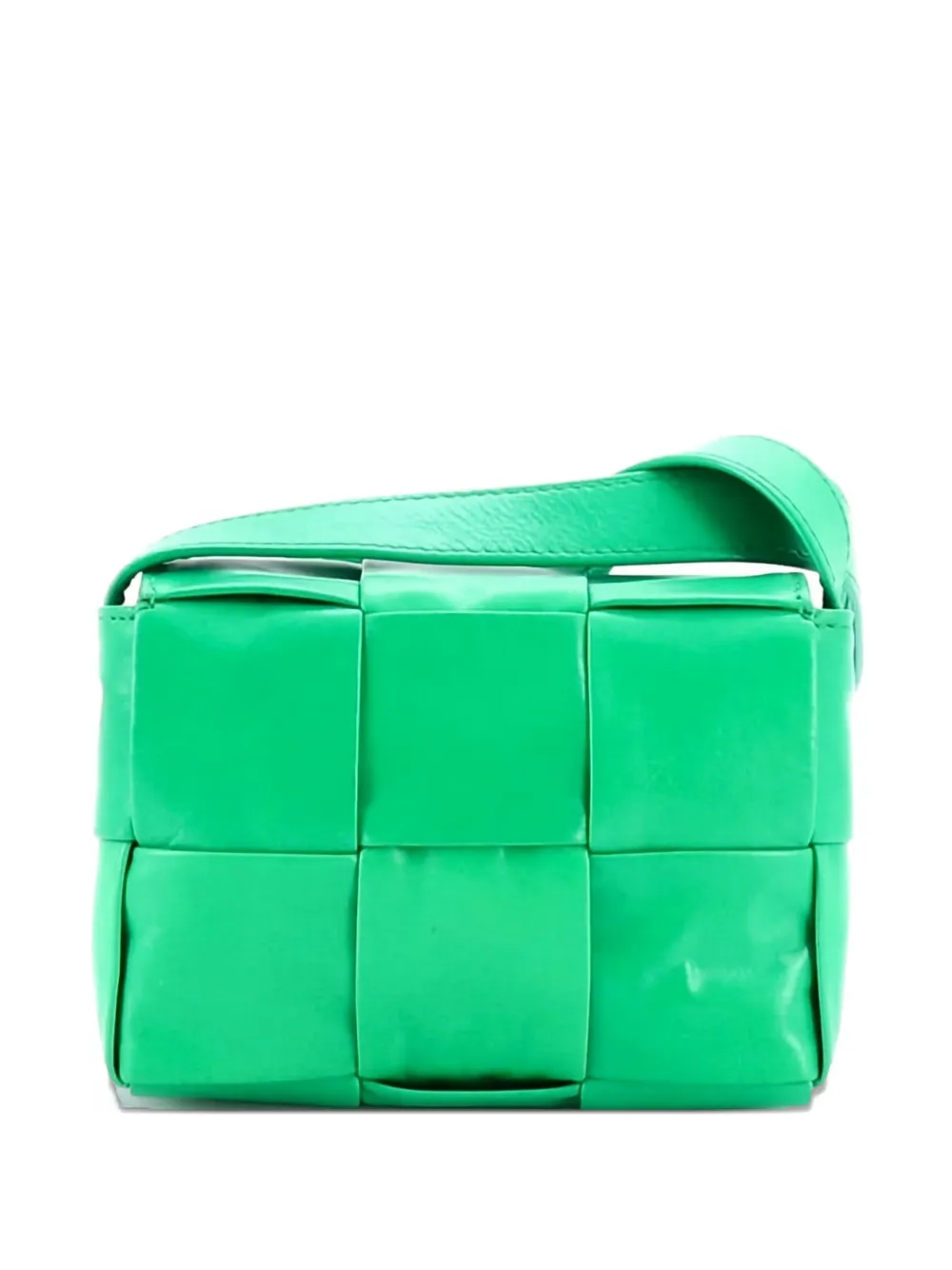 Pre-owned Bottega Veneta Cassette Maxi Intrecciato Leather Candy Crossbody Bag In Green