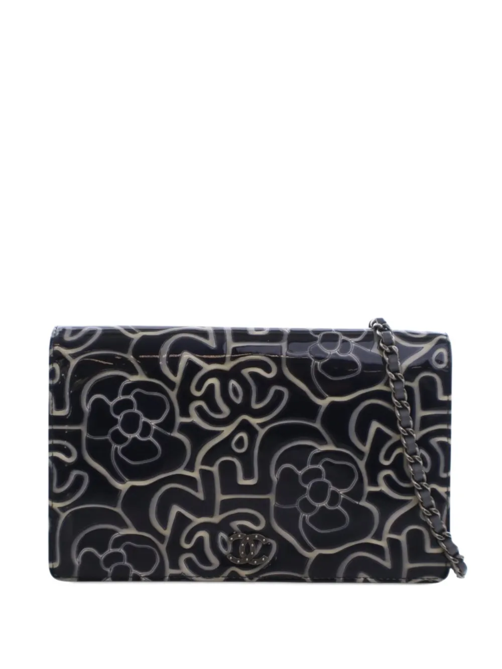 CHANEL Pre-Owned 2010-2011 CC Embossed Patent Camellia Wallet On Chain crossbody bag - Blu