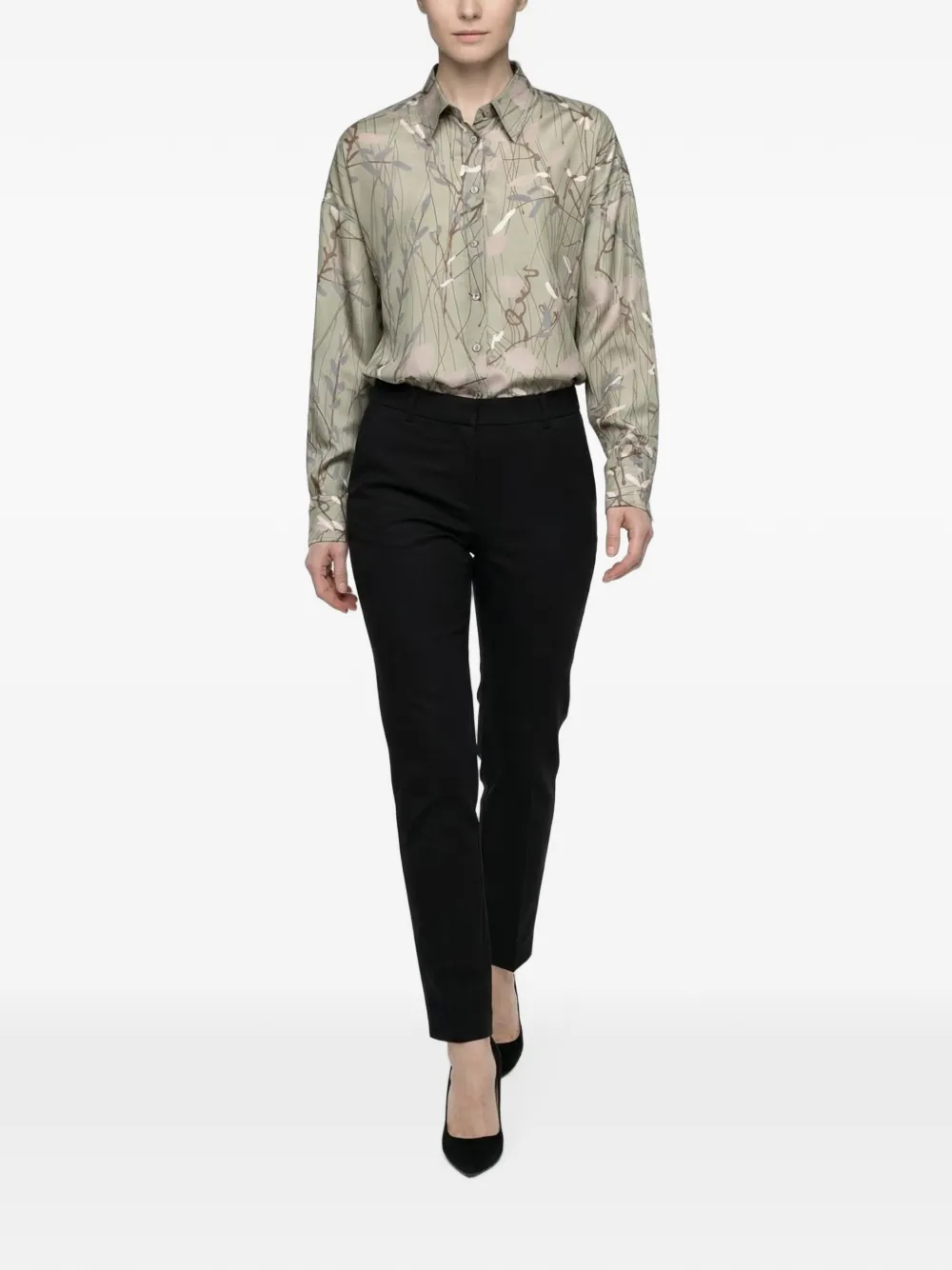 Brunello Cucinelli leaf-print silk shirt Groen