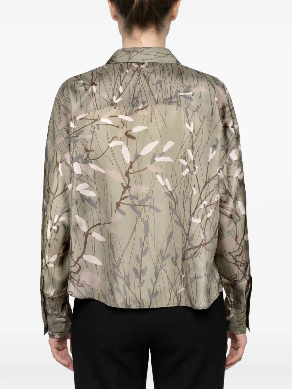 Brunello Cucinelli leaf-print silk shirt Groen