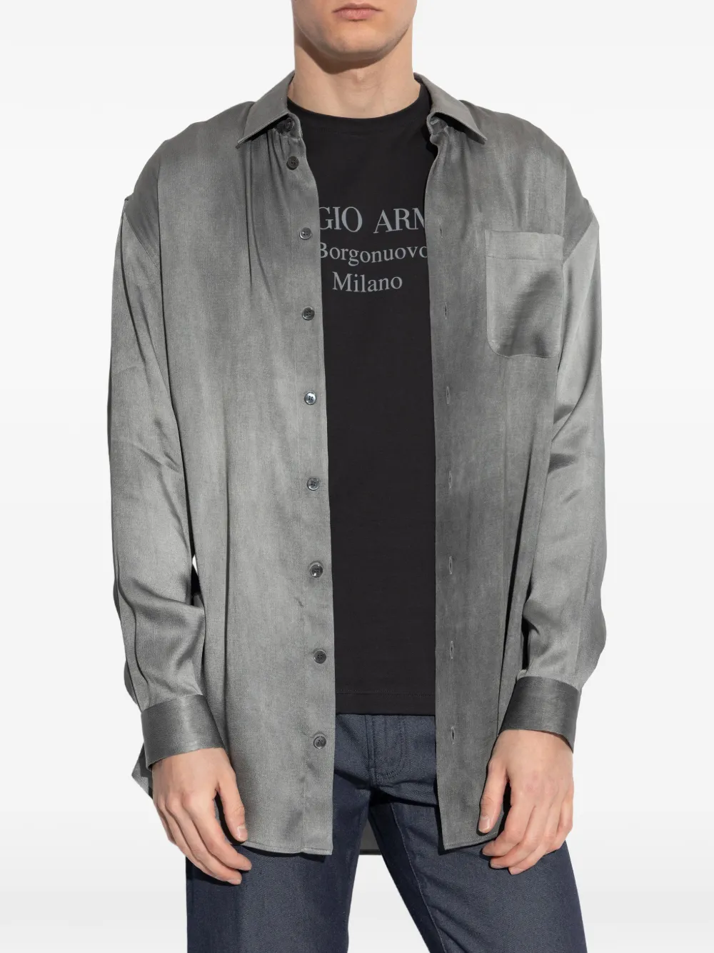 Giorgio Armani Overhemd met borstzak en knopen Grijs