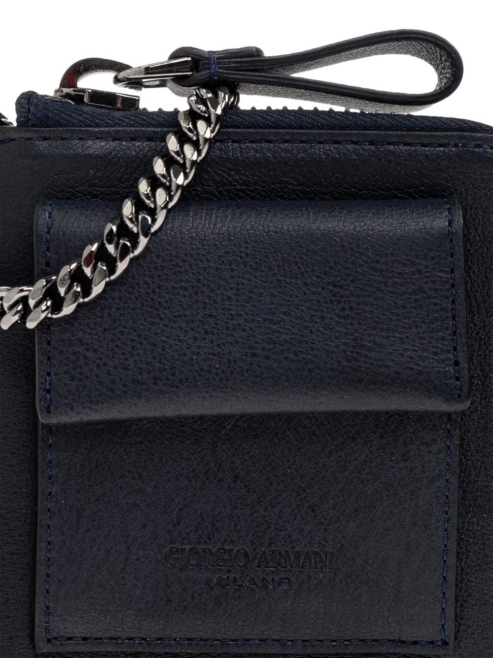 Giorgio Armani Leren portemonnee met ketting Blauw