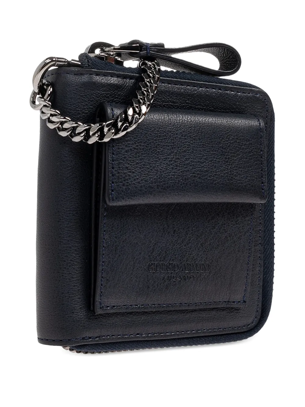  Giorgio Armani Chain Zip Leather Wallet - Blue 