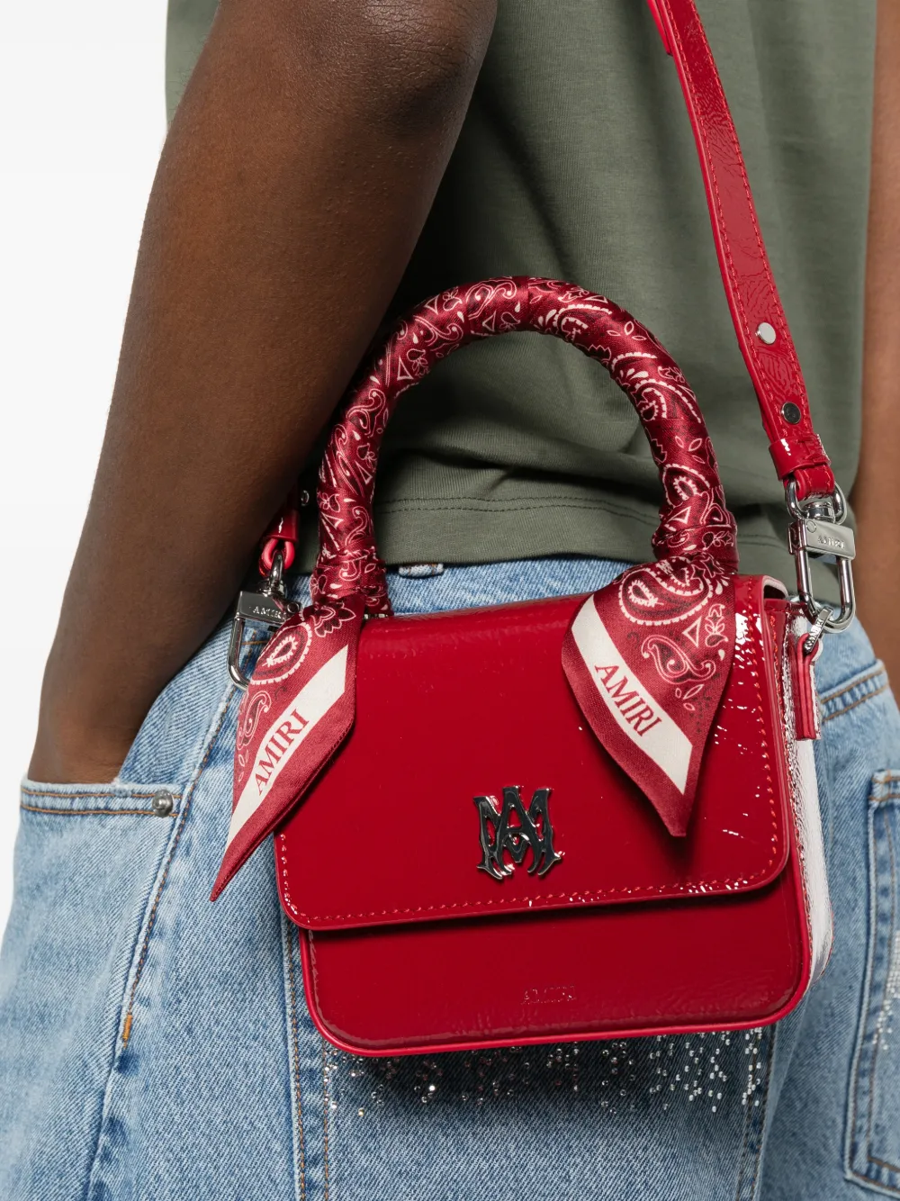 Amiri Red Calf Leather Bos Taurus Shoulder Bag In Red