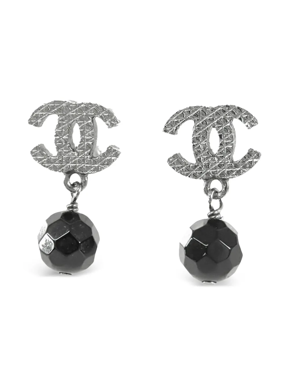 CHANEL Pre-Owned 2014 CC Silver Plated Bead Drop Push Back Earrings costume earrings - Nero