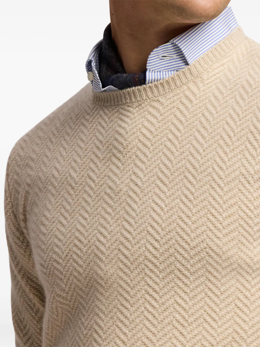 Ralph Lauren Purple Label Kasjmier trui met visgraatpatroon Beige
