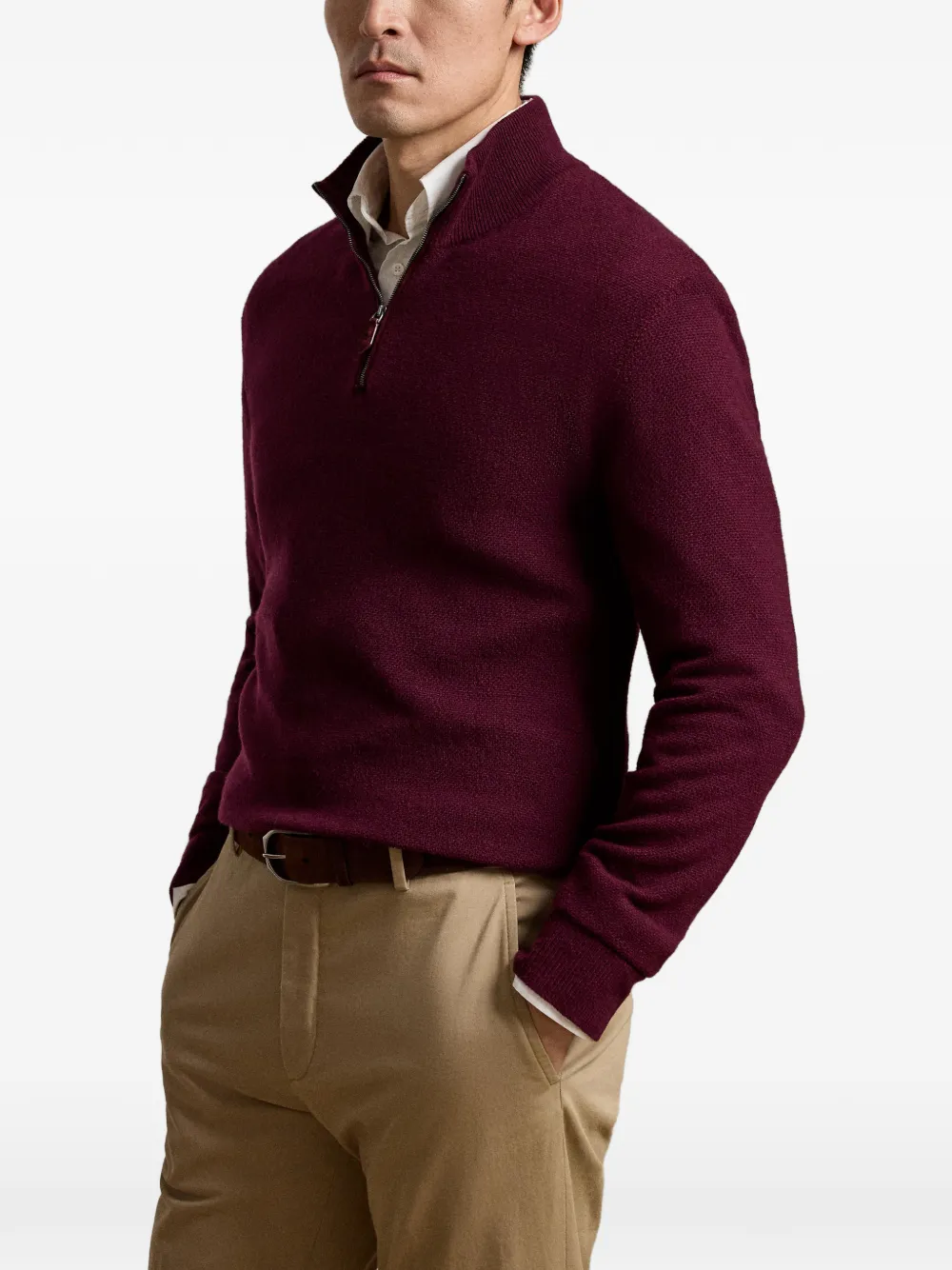 Ralph Lauren Purple Label Birdseye trui met rits Rood