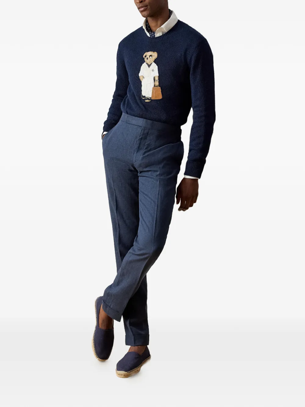 Ralph Lauren Purple Label Trui met beer-applicatie en ronde hals Blauw