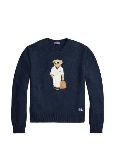 Ralph Lauren Purple Label bear-appliqué crew-neck sweater