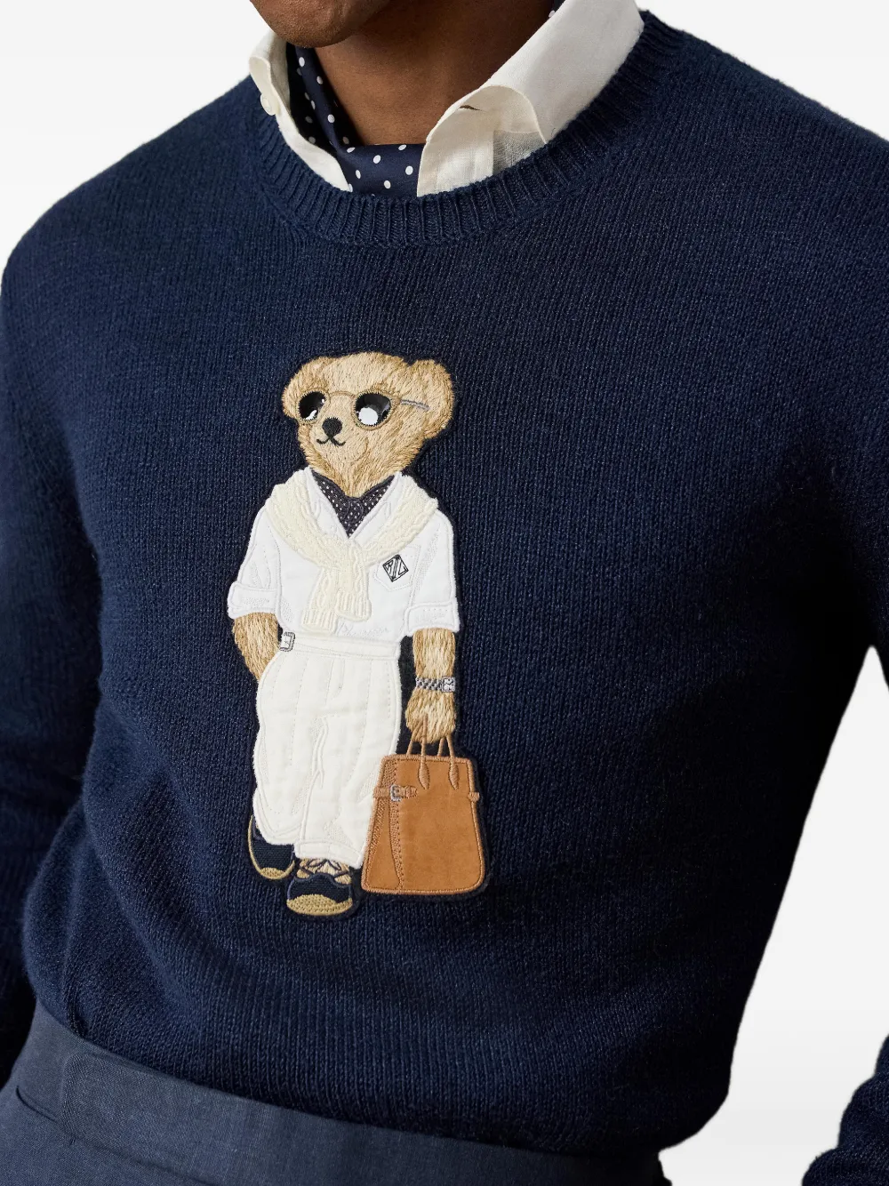 Ralph Lauren Purple Label Trui met beer-applicatie en ronde hals Blauw