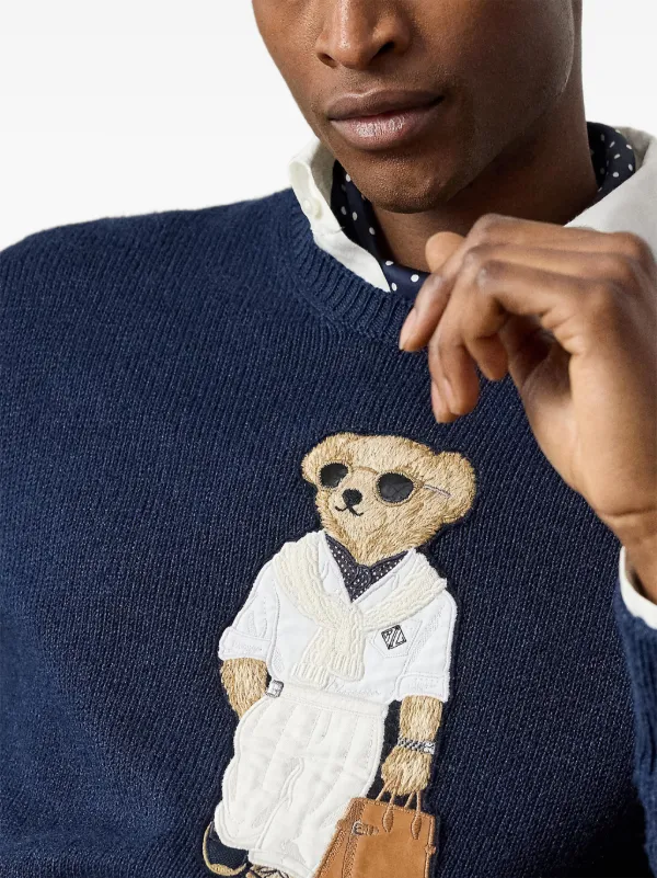 Ralph Lauren Purple Label bear-appliqué crew-neck Sweater | Blue