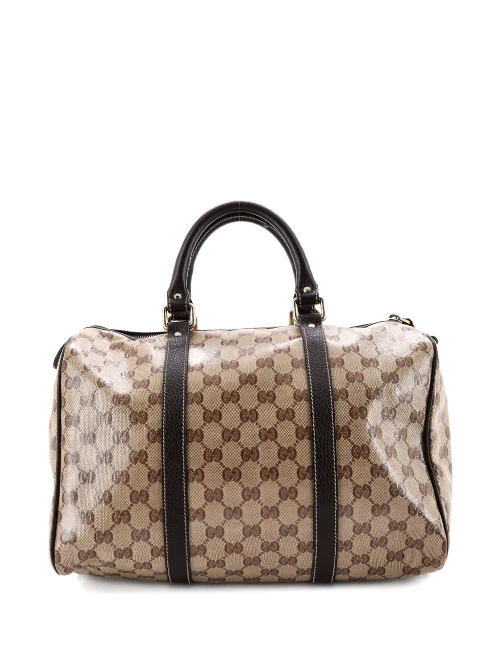 Pre-owned Gucci Joy Boston Bag Gg Coated Canvas Medium Satchel In Brown