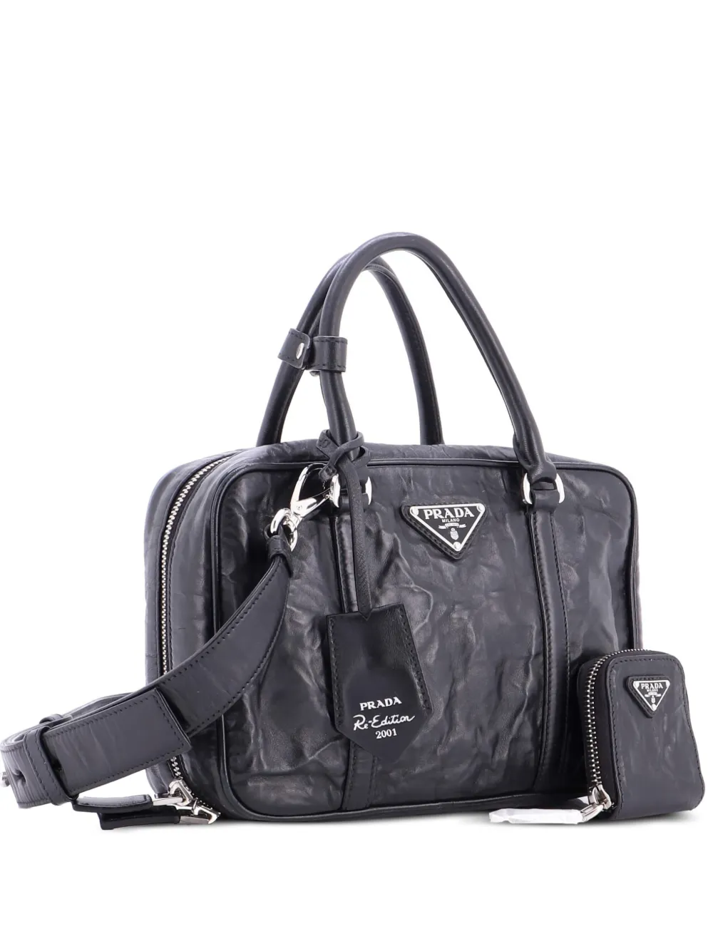 Prada Pre-Owned Re-Edition Top Handle Bauletto Bag Nappa Antique Medium satchel | Black | Image 1