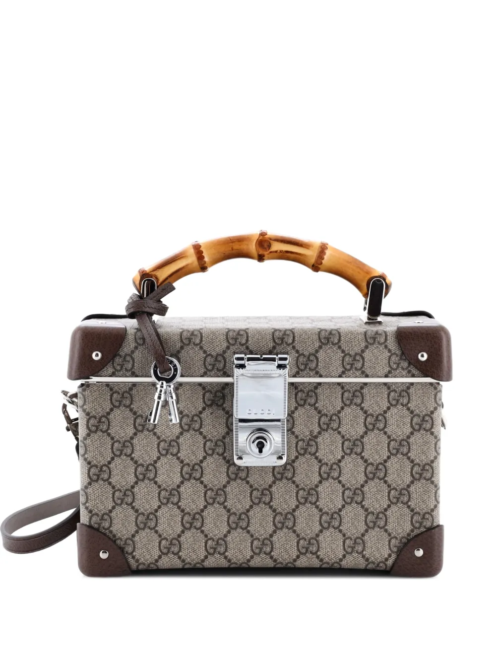 Gucci Pre-Owned Bamboo Globe-Trotter Vanity Case GG Coated Canvas satchel - Marrone
