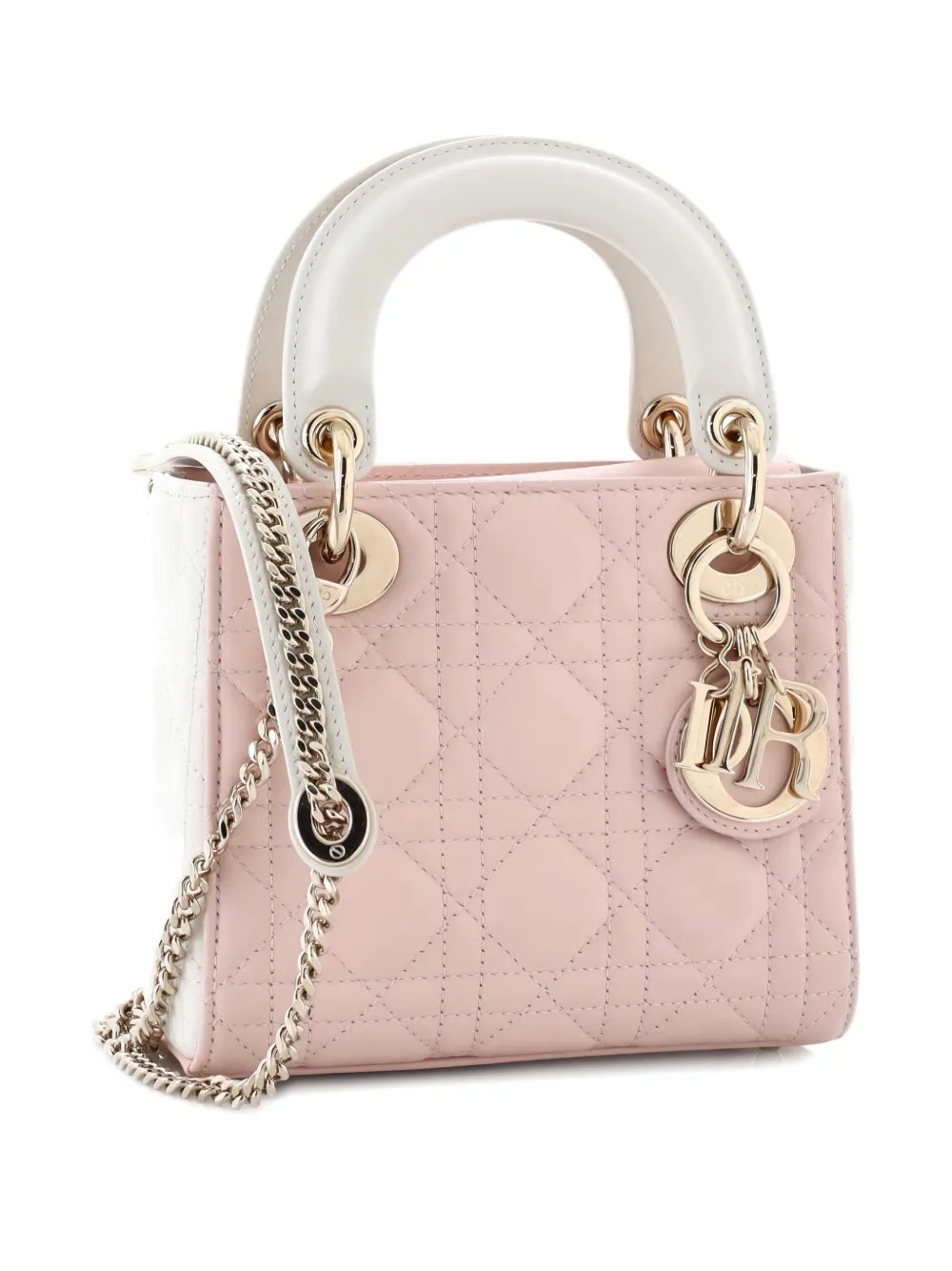 Pre-owned Dior Lady  Chain Bag Cannage Quilt Lambskin Mini Satchel In Pink