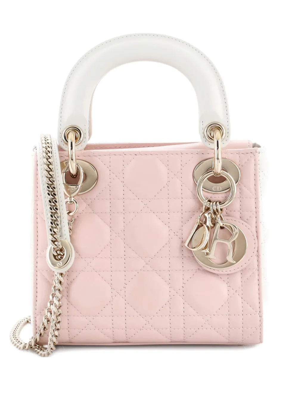 Christian Dior Pre-Owned Lady Dior Chain Bag Cannage Quilt Lambskin Mini satchel - Pink