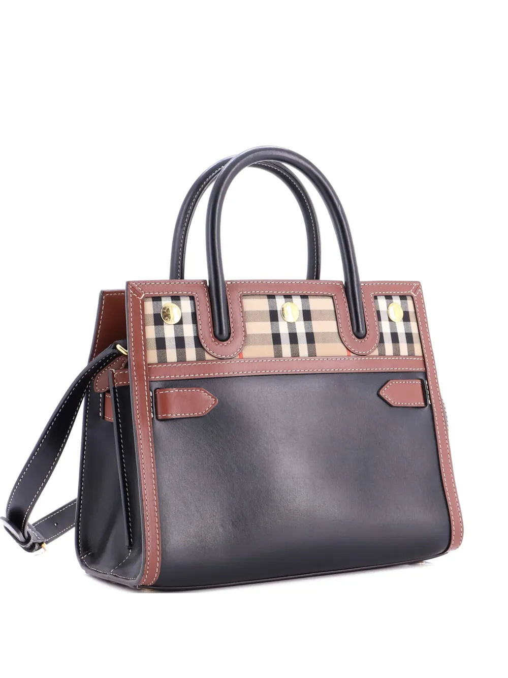 Burberry Pre-Owned Title Two Handle Tote Leather with Vintage Check Canvas Mini satchel - Nero