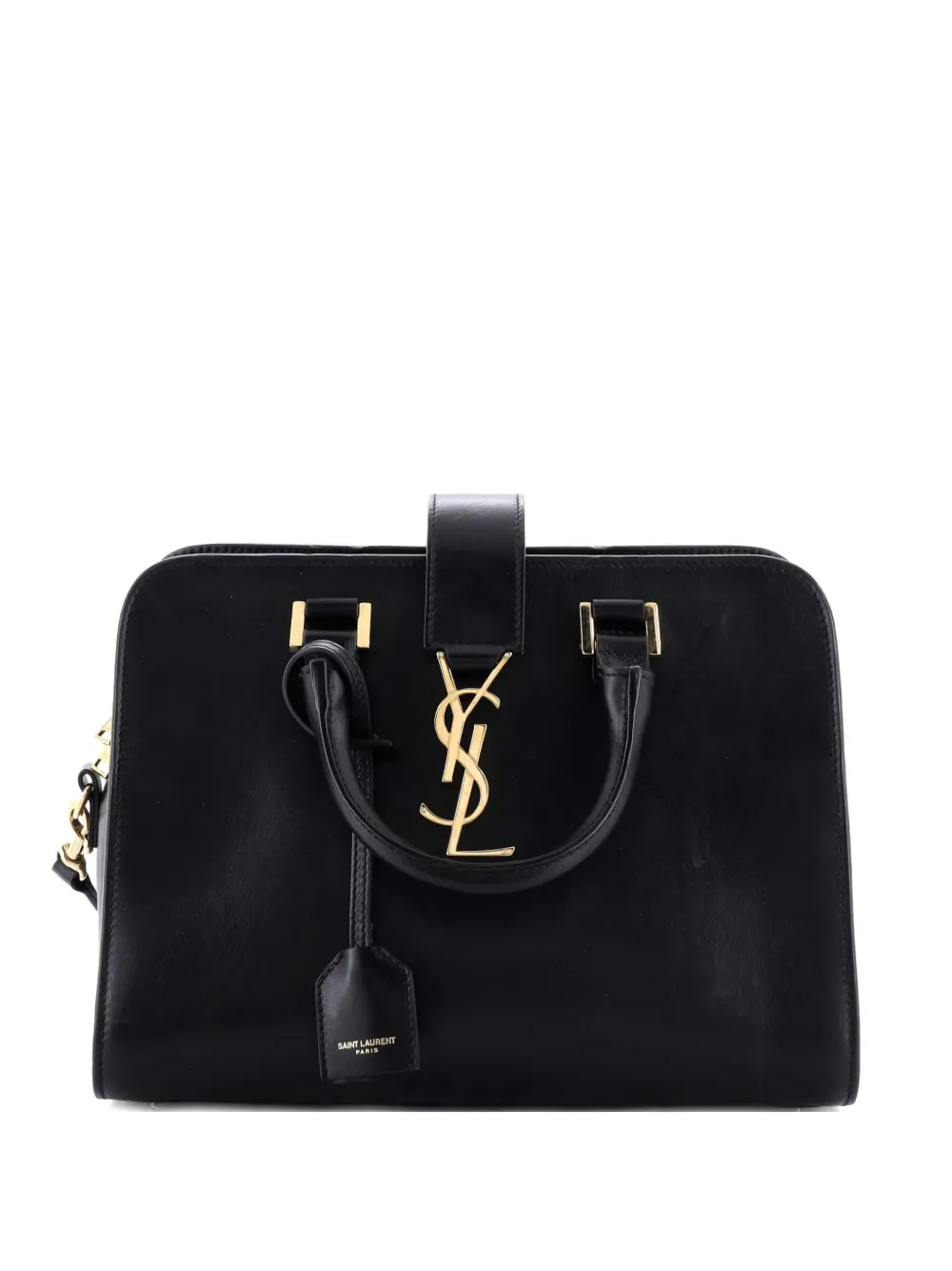 Pre-owned Saint Laurent Monogram Cabas Leather Baby Satchel In Black