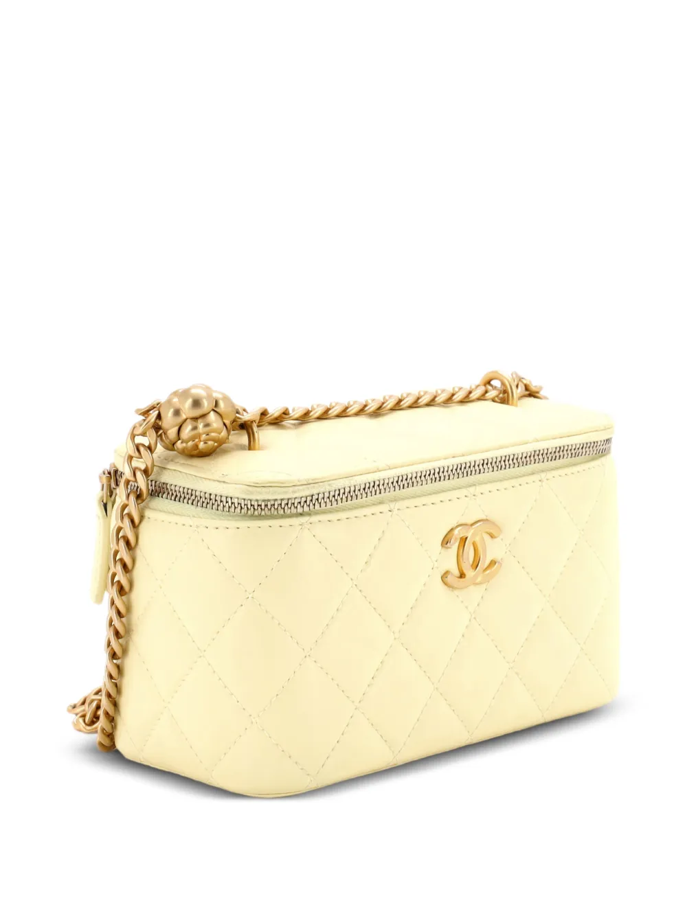 CHANEL Pre-Owned Sweet Camellia Vanity Case with Chain Quilted Lambskin Small crossbody bag - Giallo