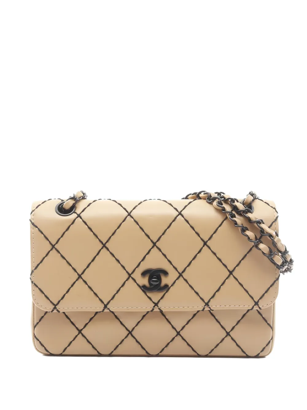 Pre-owned Chanel 2002 Wild Stitch Chain-strap Shoulder Bag In Neutral