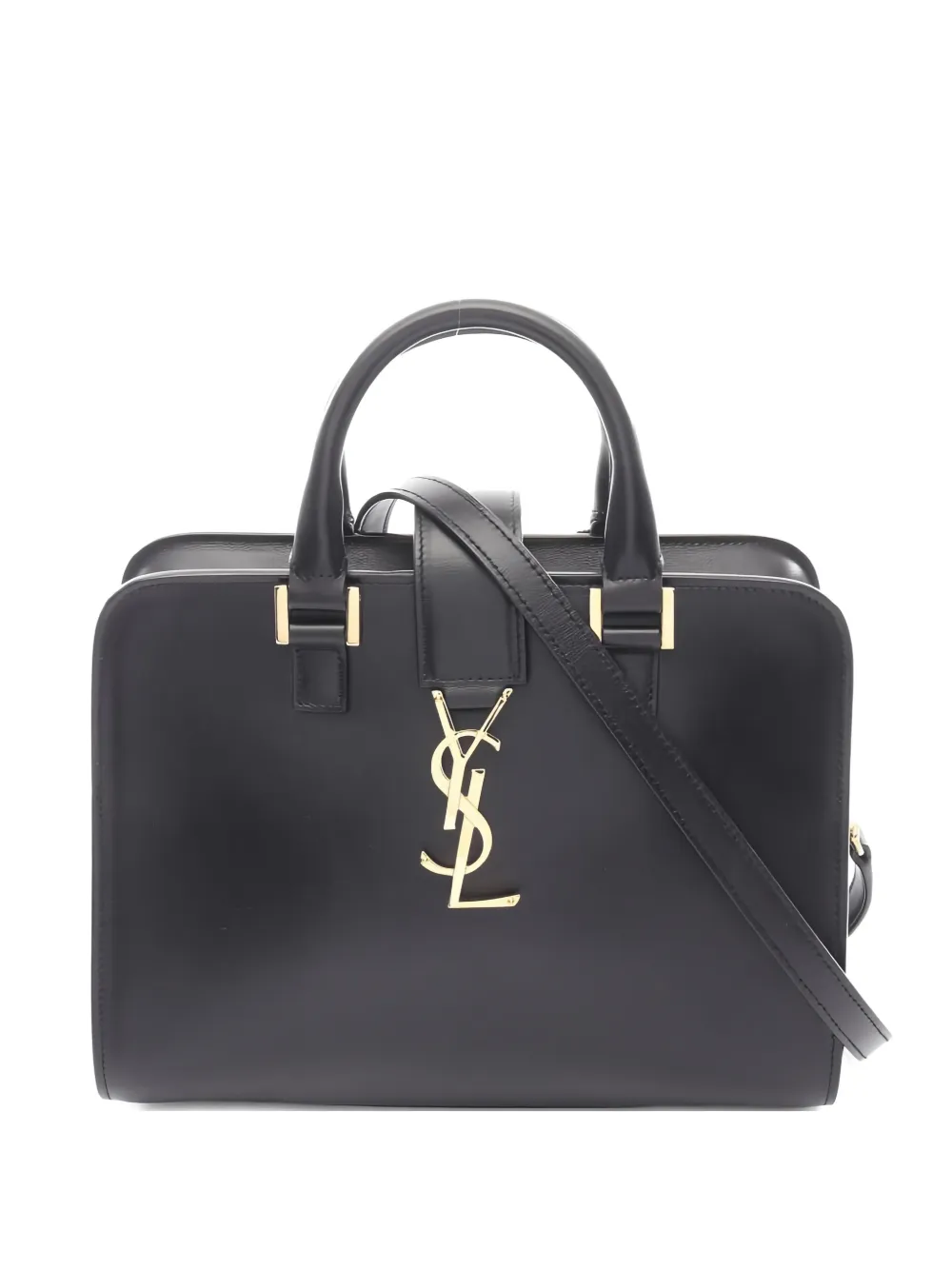 Pre-owned Saint Laurent 2010s Baby Cabas Monogram Leather Tote Bag In Black