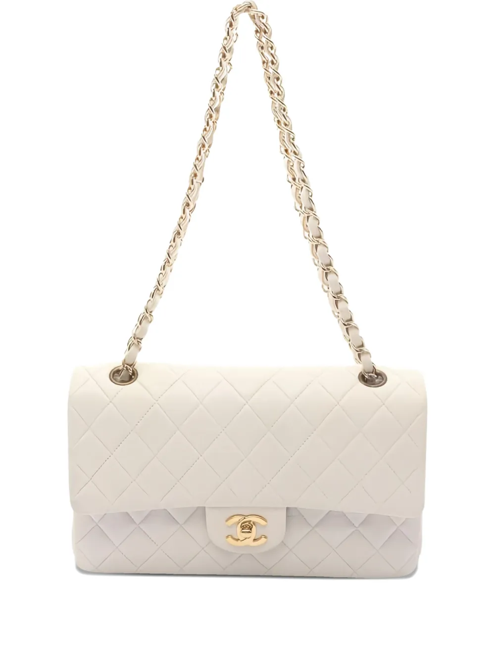 Pre-owned Chanel 2002~2003 Double Flap Chain-strap Shoulder Bag In Neutral