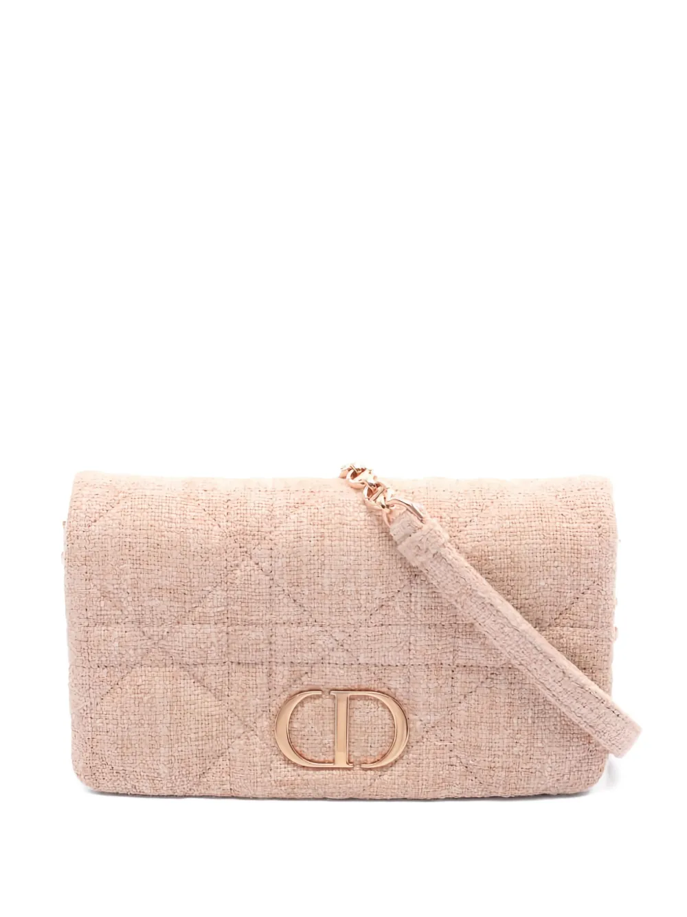 Pre-owned Dior 2010s Caro Chain Tweed Shoulder Bag In Neutral