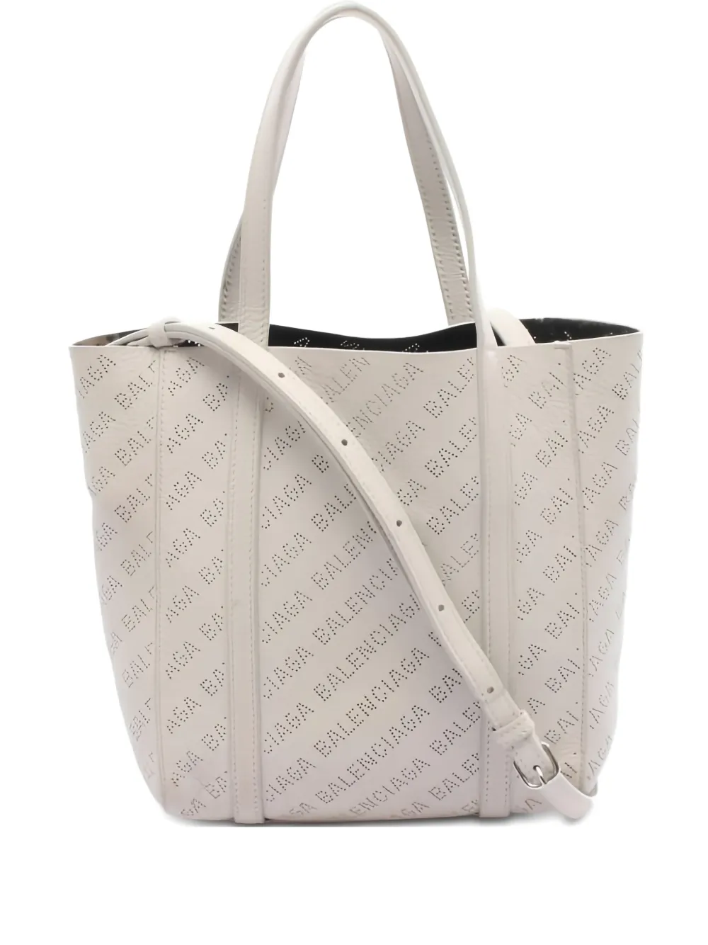 Pre-owned Balenciaga 2000 Pierced Leather Tote Bag In Neutral