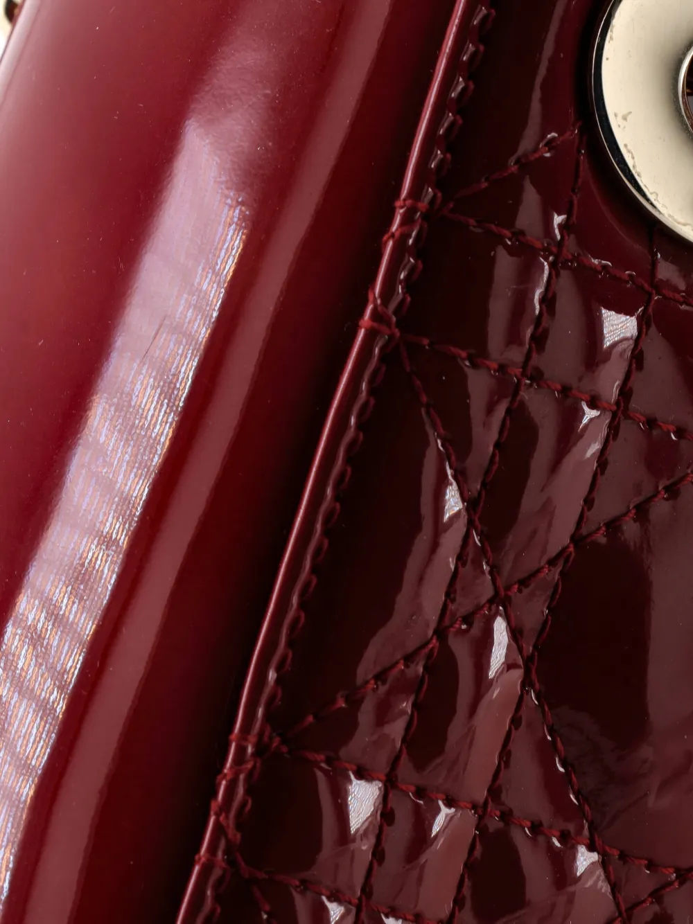 DIOR Pre-owned Lady Chain Bag Cannage Quilt Patent Mini Satchel In Red