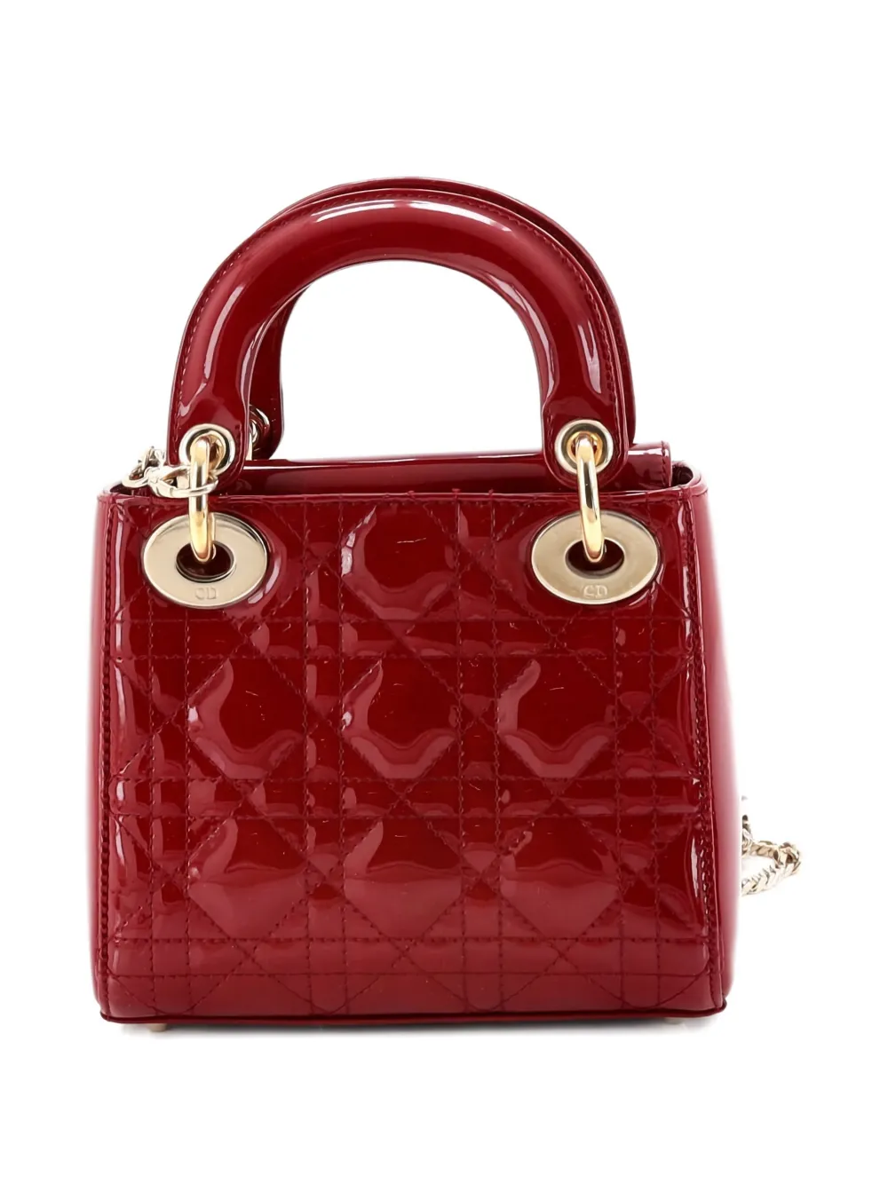 Pre-owned Dior Lady  Chain Bag Cannage Quilt Patent Mini Satchel In Red