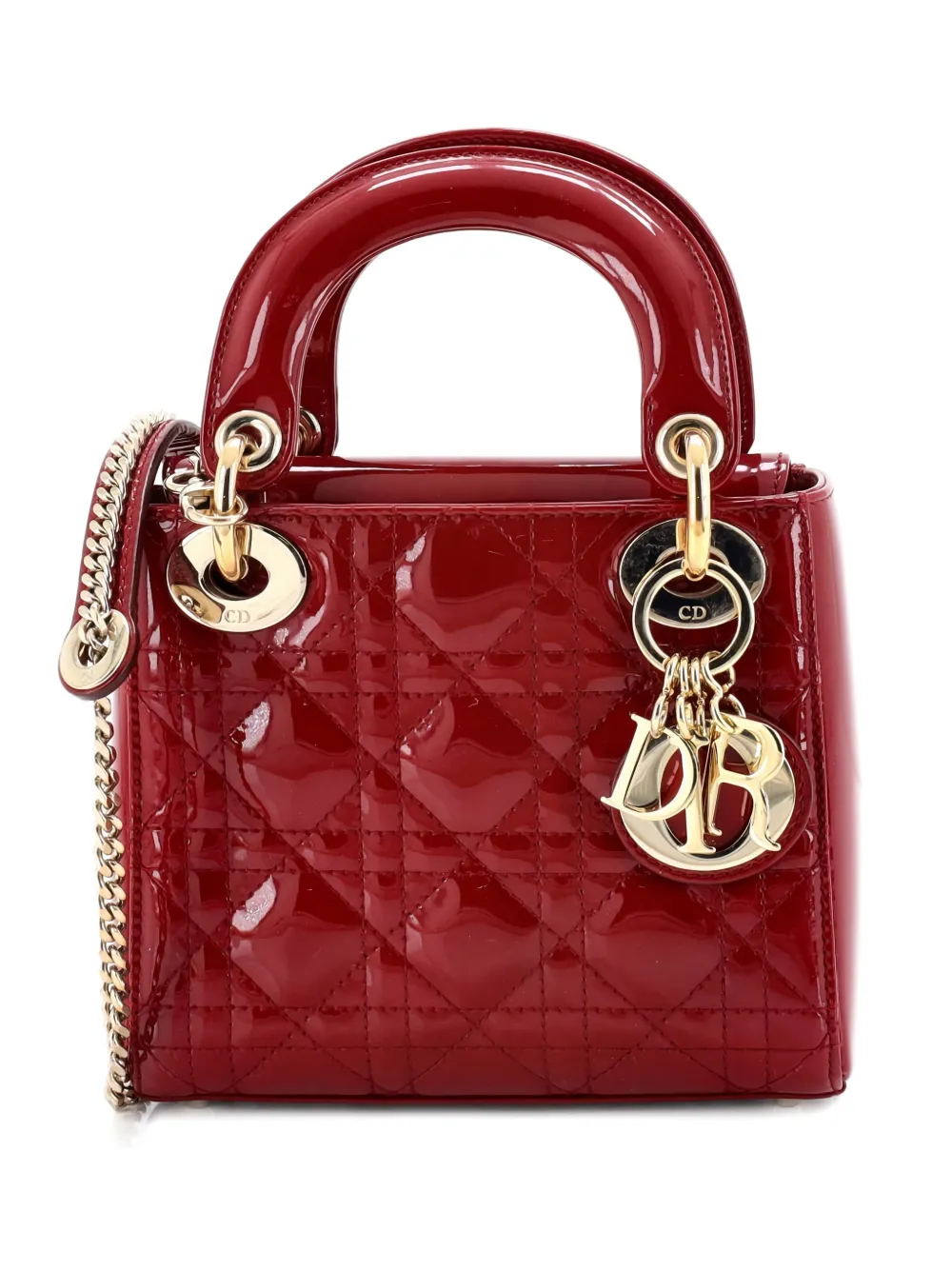Christian Dior Pre-Owned Lady Dior Chain Bag Cannage Quilt Patent Mini satchel - Rosso