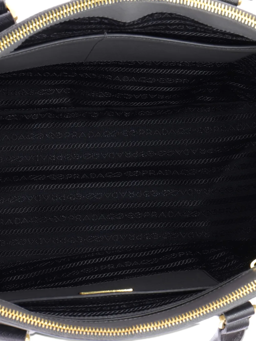 Pre-owned Prada Double Zip Lux Saffiano Leather Medium Tote Bag In Black