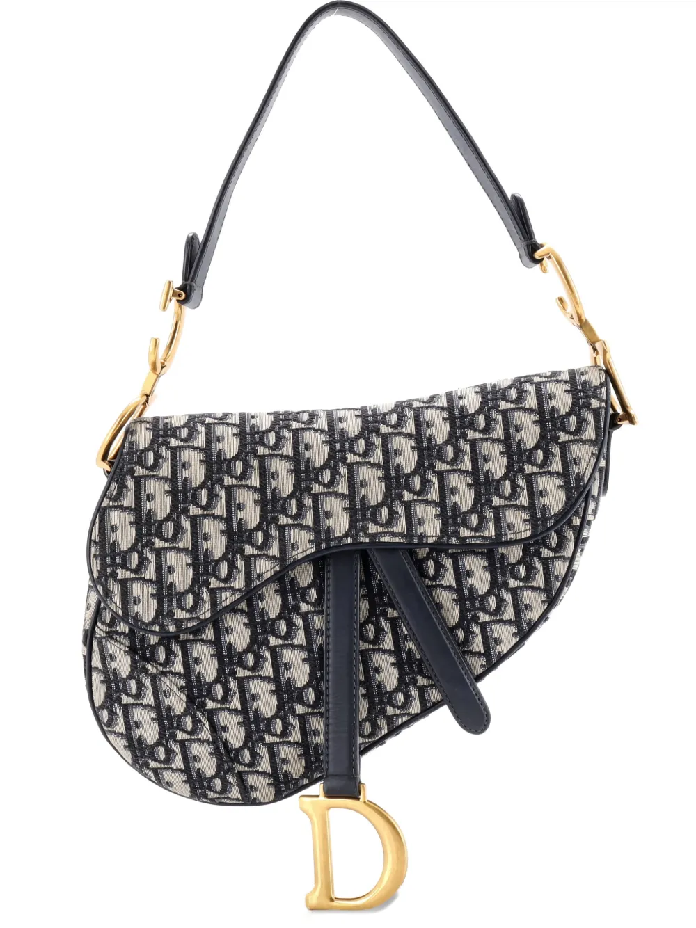 Pre-owned Dior Saddle Handbag Oblique Canvas Medium Shoulder Bag In Blue