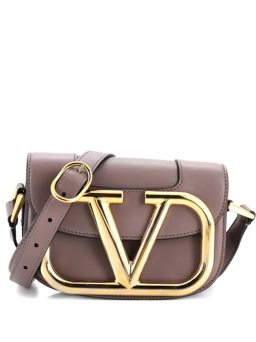 Pre-owned Valentino Garavani Supervee Leather Small Crossbody Bag In Neutral