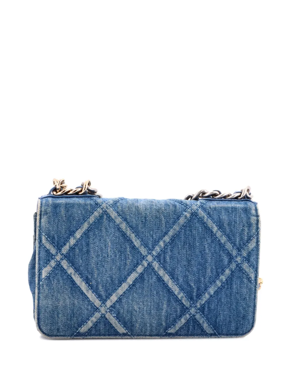 Pre-owned Chanel 19 Wallet On Chain Quilted Denim Crossbody Bag In Blue