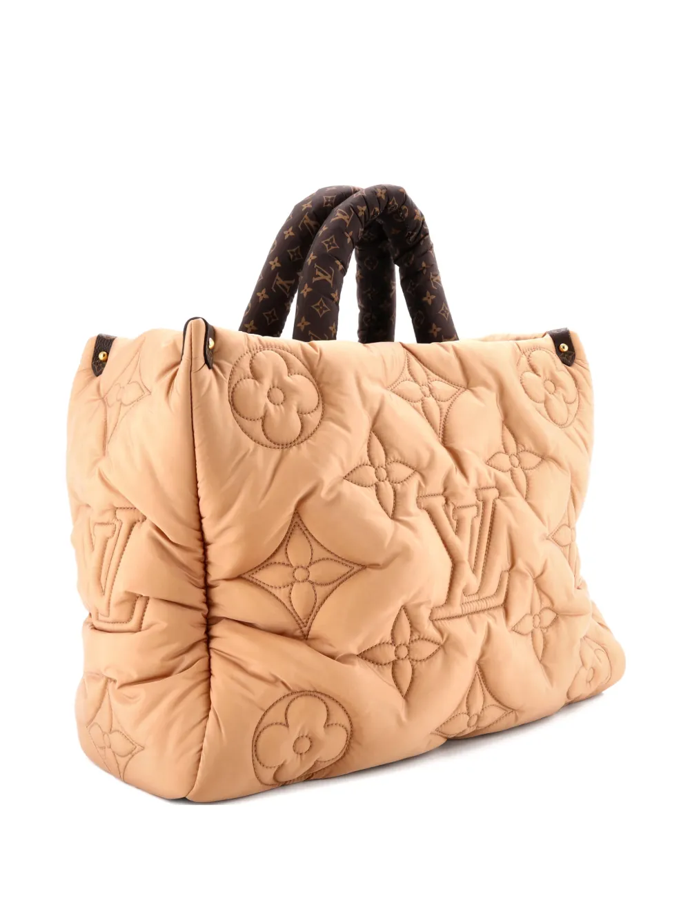 Pre-owned Louis Vuitton Pillow Onthego Tote Monogram Quilted Econyl Nylon Gm Satchel In Neutral