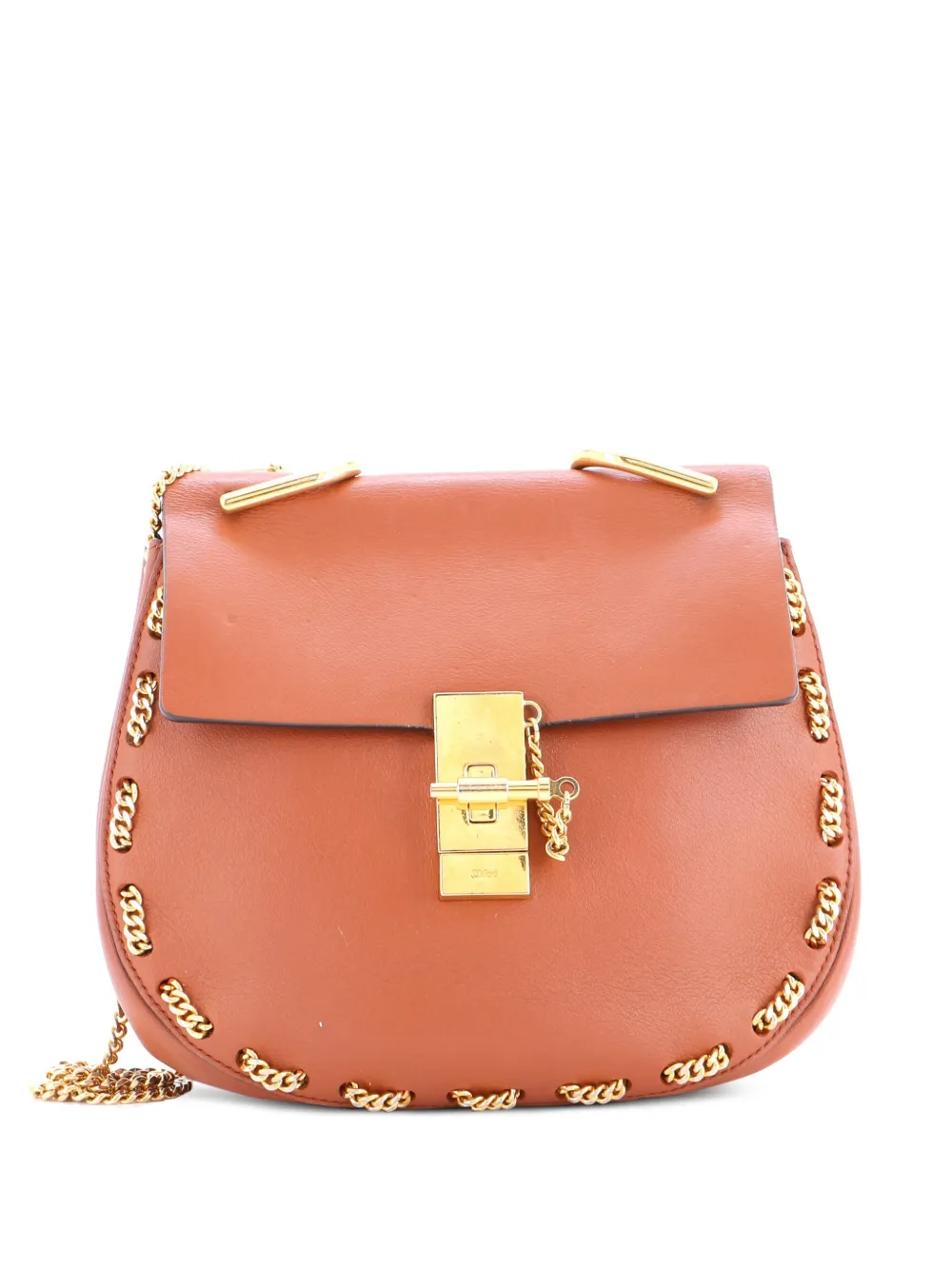 Chloé Pre-Owned Drew Chain Embellished Leather Small crossbody bag - Marrone