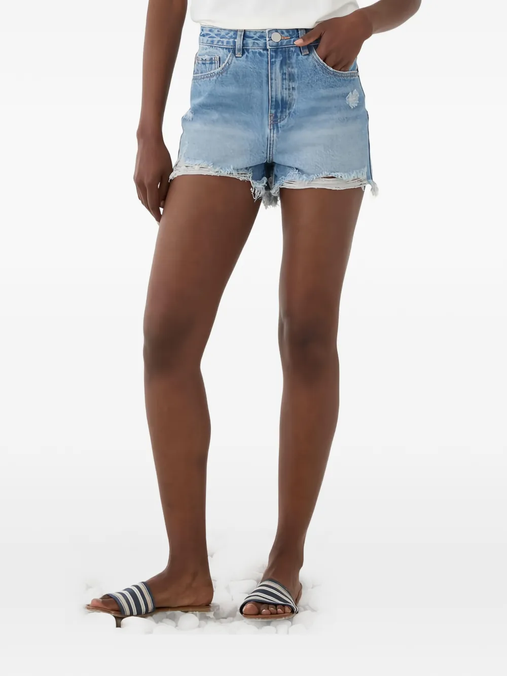  Eleh Distressed Frayed Shorts - Blue 