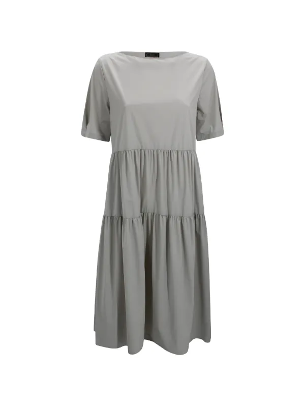 grey tiered dress Grey Linen Maxi Dress with Tiered Design and Elbow Sleeves