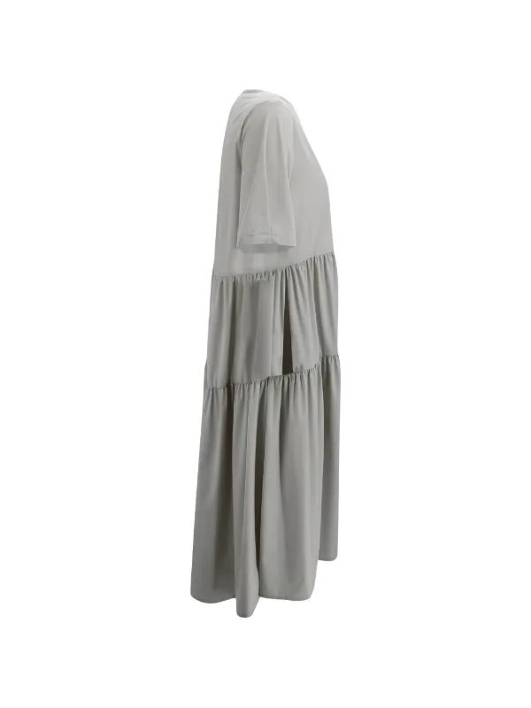 grey tiered dress Grey Ribbed Knit Long Sleeve Tiered Hem Mini Dress