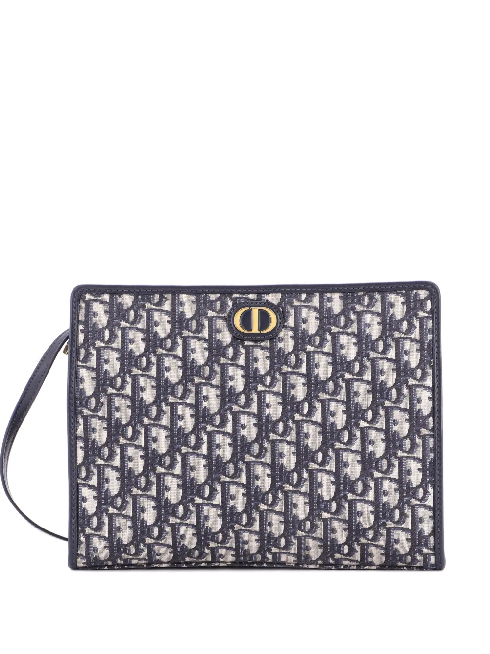 Pre-owned Dior 30 Montaigne Zip Pouch Oblique Canvas Medium Clutch Bag In Blue